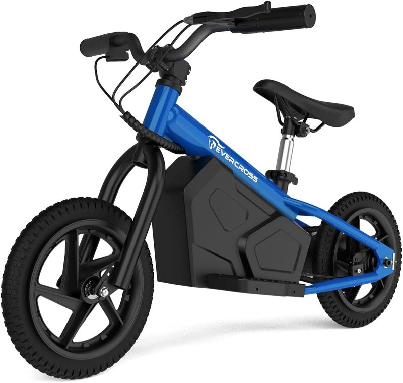 evercross electric balance bike for kids, 100w lightweight toddler bike with 12" inflat tires?24v 4ah electric motorcycle for kids, gift bike for 3+ boys girls