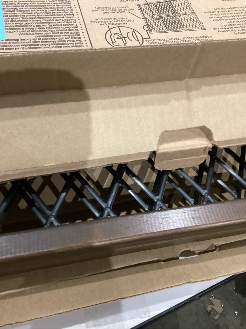 Condition photo showing As Is for Position & Lock Adjustable Wood Baby Gate (Farmhouse Collection)