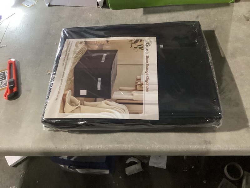 Condition photo showing Good Condition for Criusia Shoe Organizer for Closet, Foldable Shoe Storage Organizer with Clear Cover and Sturdy Handles, Fit 12-16 Pairs, Closet Organizer for Shoes Sneakers Sandals Heels, 2 Pack, Black Black 2 Pack