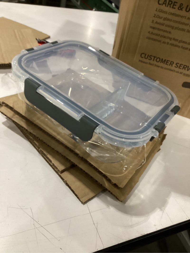 Condition photo showing New/Like New for komuee 30 oz 5 pack glass meal prep containers 2 compartments, glass food storage containers with lids, airtight lunch box, microwave, oven and freezer safe 30oz gray