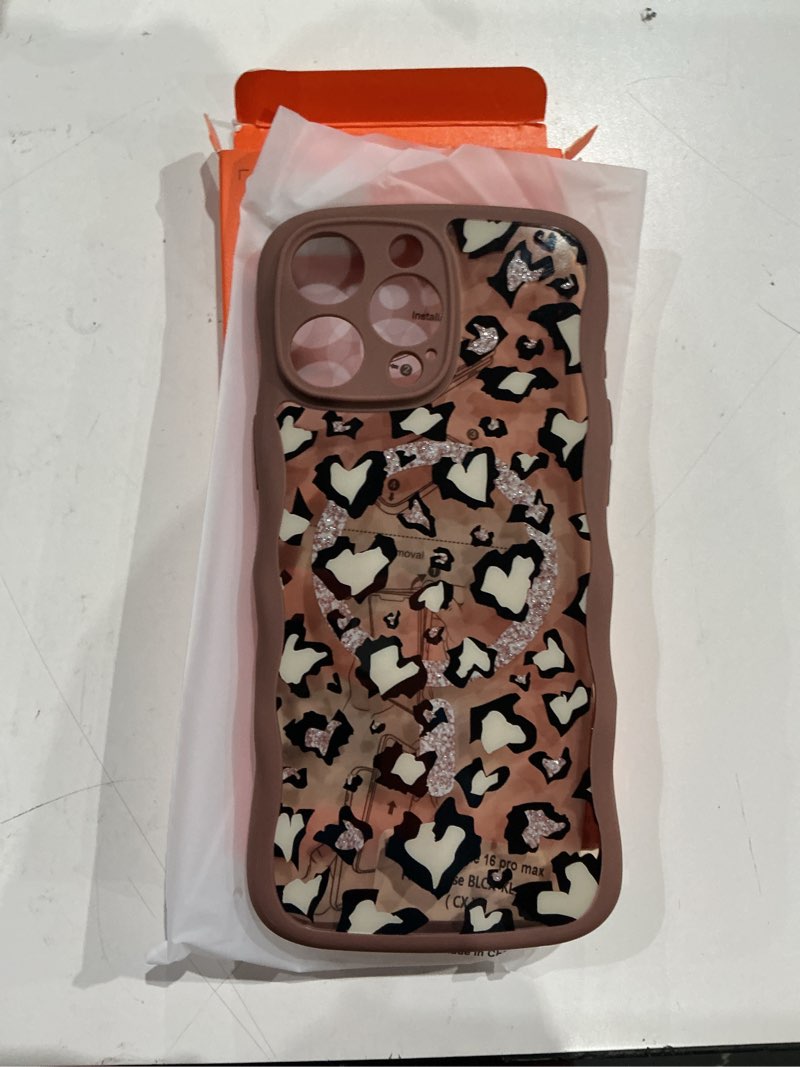 Condition photo showing Good Condition for tauri magnetic for iphone 16 pro max case, cute wavy design [full camera protection] [compatible with magsafe] anti-slip translucent matte case for iphone 16 pro max for women girls, leopard brown for iphone 16 pro max leopard brown