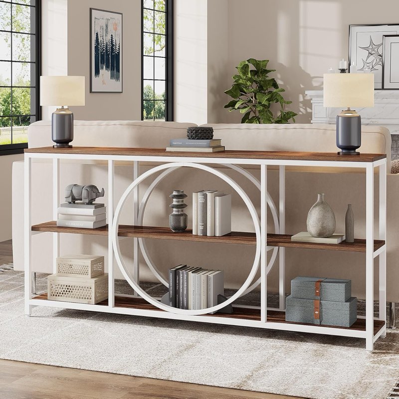 tribesigns 70.9 inch sofa console table, extra long narrow entryway tables with 3 tier wood storage shelves, white