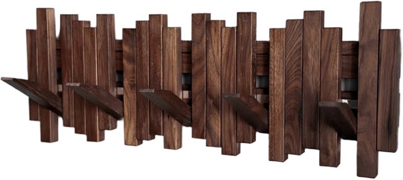 Natural Wood Wall Mounted Piano Coat Rack | Mounted Coat | Flip Up Wall Hook 8 Hooks | Entry Art Hoo