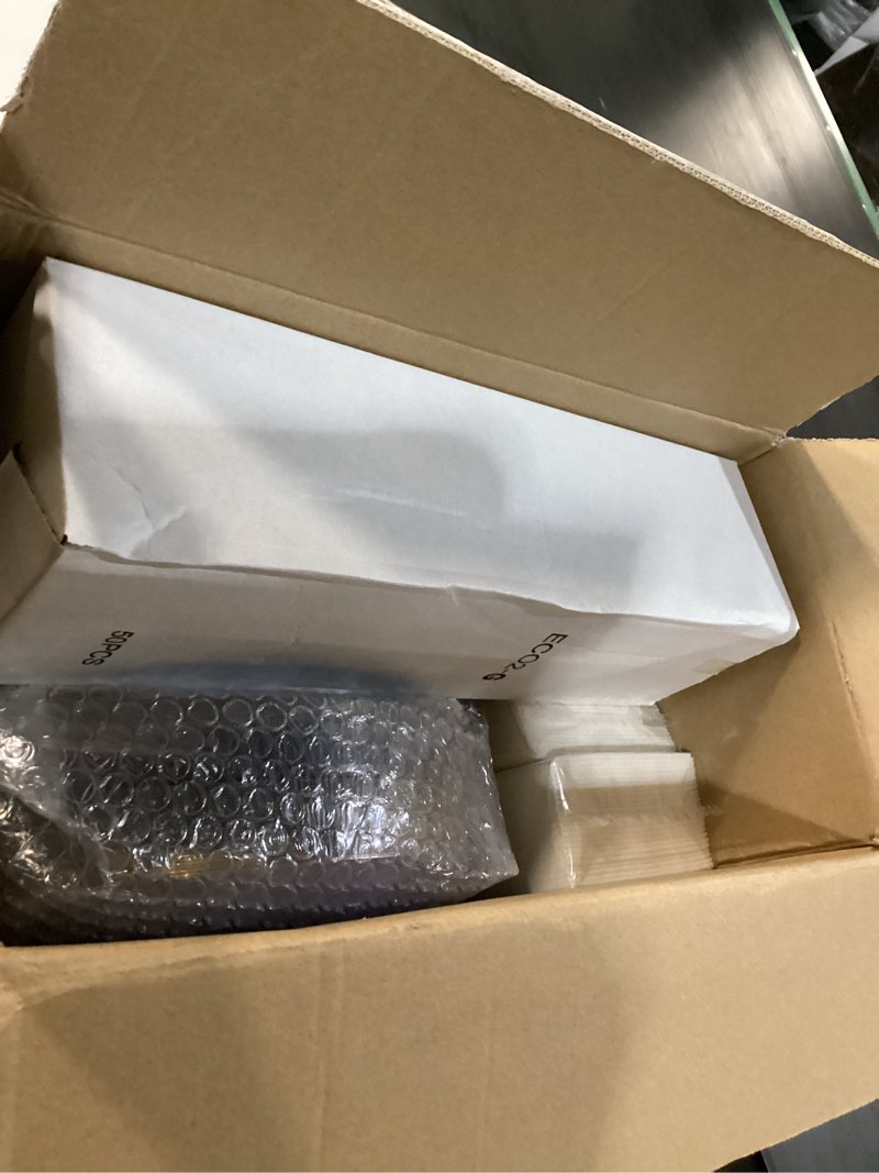 Condition photo showing New/Like New for dayammi 350pcs clear blue gold plastic dinnerware set for 50 guests, hammered disposable plates for party, include: 50 dinner plates, 50 dessert plates, 150 gold silverware, 50 napkins, 50 cups clear blue 350 pcs