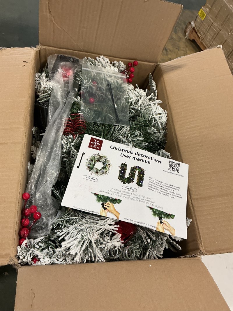 Condition photo showing Good Condition for Christmas Wreath for Front Door 24inch - Light Up Artificial Christmas Wreath, Lighted Christmas Wreaths Battery Operated, with Bells and Wreath Hanger, for Front Door Wall Windows Xmas Decoration White - 24 Inch