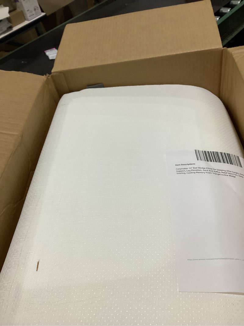 Condition photo showing Good Condition for Cozymaker 12" Bed Wedge Pillow for Sleeping After Surgery, Back Support, Leg Elevation, Gerd Acid Reflux, Relief Neck Pain, Sleep Apnea, Snoring, Cooling Memory Foam Triangle Incline Wedge White-grey Triangle Wedge 24*24*12 inch