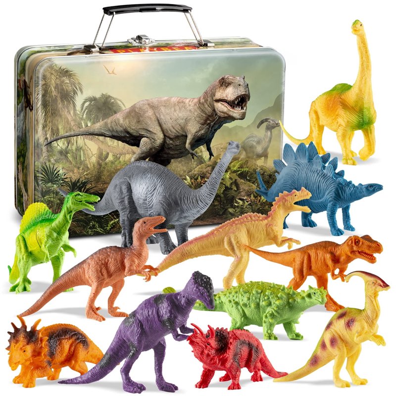 Realistic Dinosaur Figures with Storage Box, 12 Piece Pack