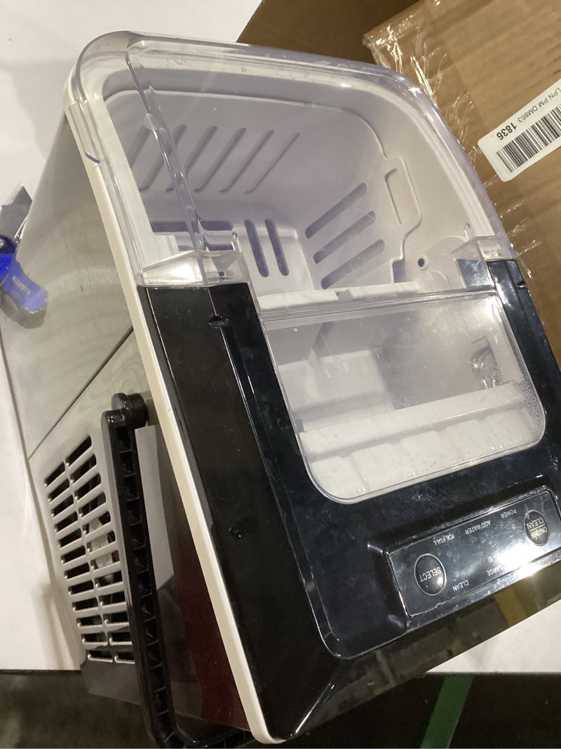 Condition photo showing As Is for Bullet Ice Maker, 26.5 lb/24H Counter Top Ice Maker with Self-Cleaning Function, 9 Cubes Ready in 7-8 Mins, Portable Ice Maker Suitable for Home, Office, Kitchen, RV, white S, WBJ-10C