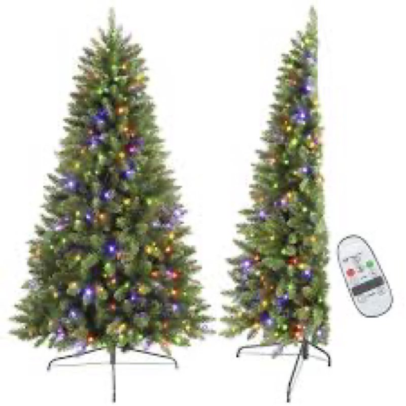 6ft Half Prelit Christmas Tree, Artificial Xmas Trees with 190 Warm White Lights & 453 Branch, Hinge