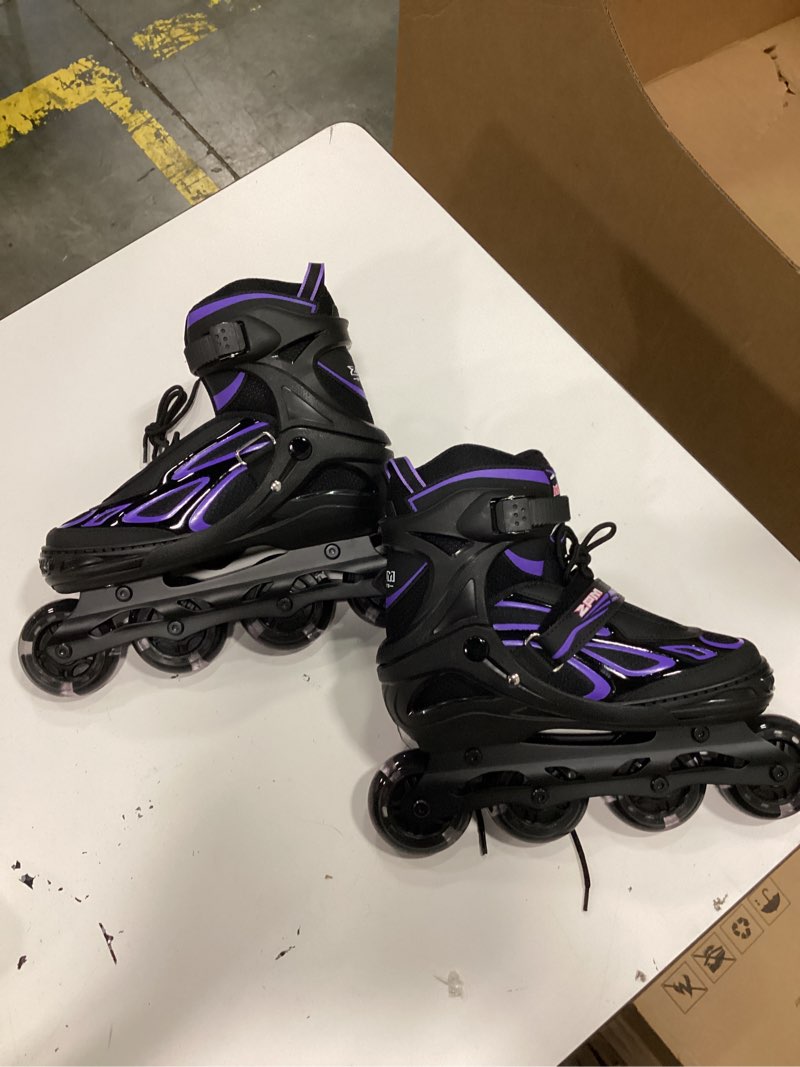 Condition photo showing Good Condition for 2pm sports vinal girls adjustable flashing inline skates, all wheels light up, fun illuminating skates for kids men adult women and boys violet & magenta large - youth (4-7 us)