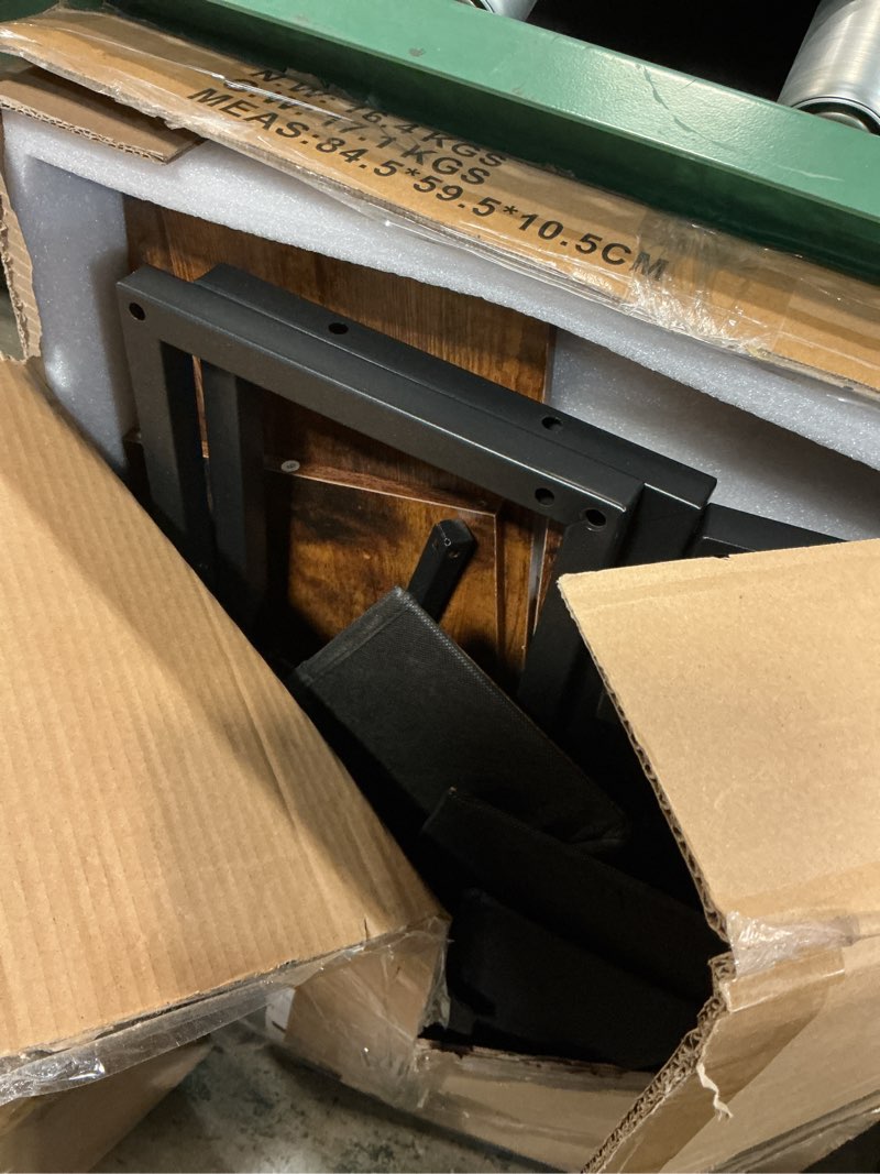 Condition photo showing As Is for Corner Desk with Drawers Shelves for Small Space 90 Degrees Triangle Computer Desk with Power Outlets,Gaming Desk with LED Lights Monitor Stand for Home Office Workstation Writing Table (Brown)