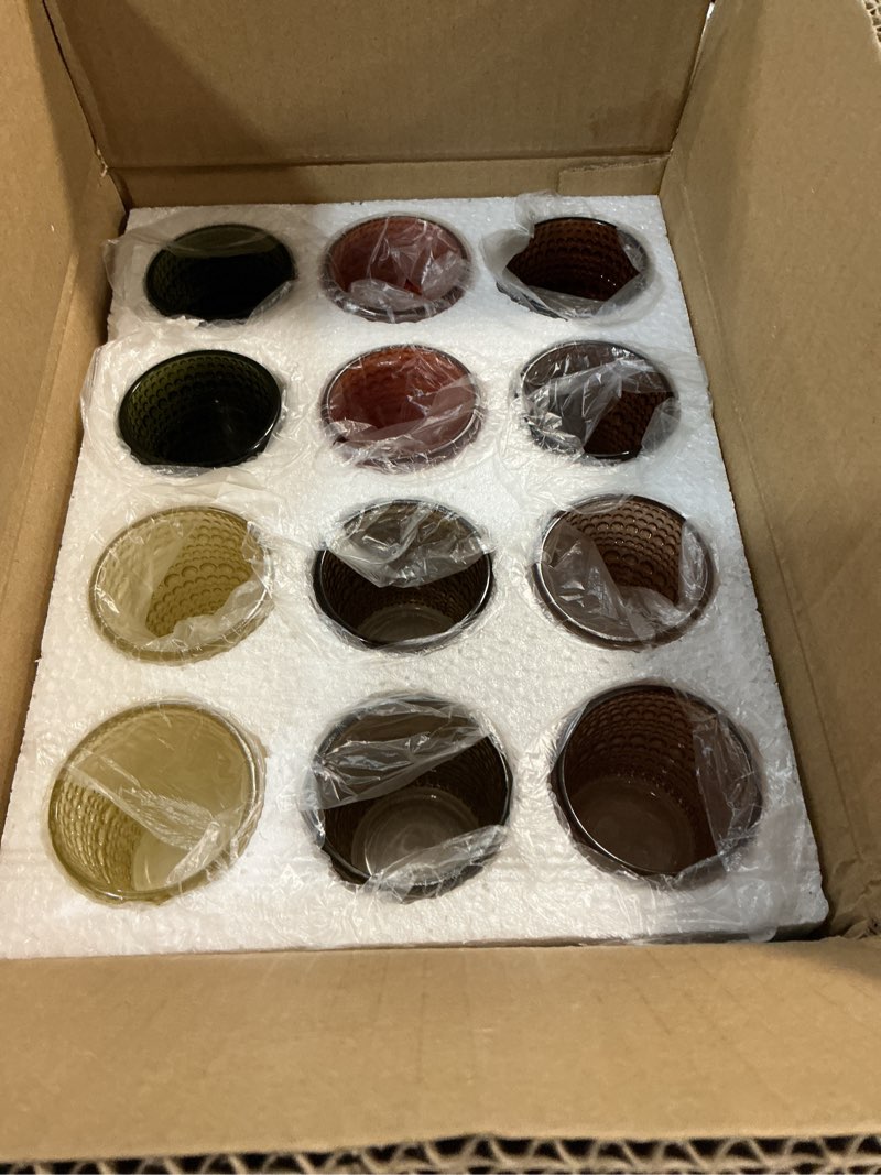 Condition photo showing New/Like New for wdhodec brown green glass tealight candle holders set of 24 - hobnail vintage votive holders for fal