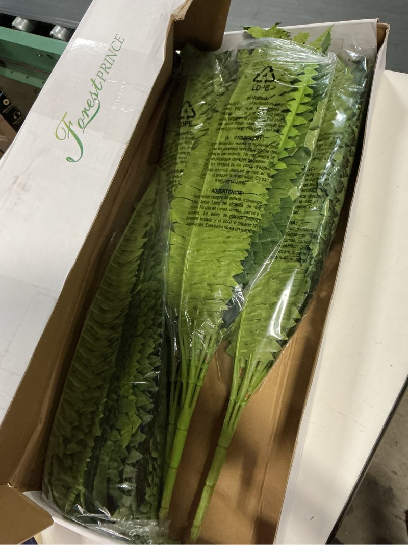Condition photo showing New/Like New for forest prince 35" fake ferns, 4 large artificial bonston ferns bushes plants with 39 fronds for outdoors garden patio porch entrance low maintain home decor 35" 4 pcs