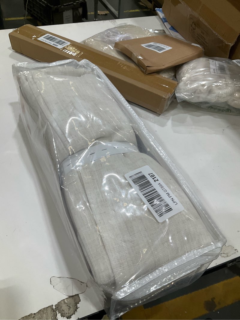 Condition photo showing New/Like New for triple pinch pleated 90 inch long linen curtains 2 panels set for living room track system curtains neutral modern farmhouse light filtering semi sheer linen blend pinch pleat drapes 90 length cream natural 40"w x 90"l (pack of 2)