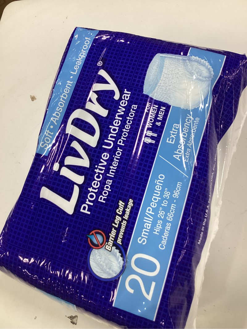 Condition photo showing New/Like New for livdry adult incontinence underwear, extra absorbency adult diapers, leak protection, small, 20-pack small (20 count)