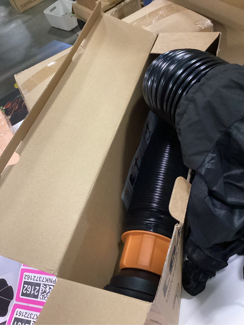 Condition photo showing Good Condition for leaf collector compatible with worx leaf blower & vacuum, includes adjustable adapter fits 2.3"-5" connection ports, 2-8ft hose, and mesh hood 8 ft
