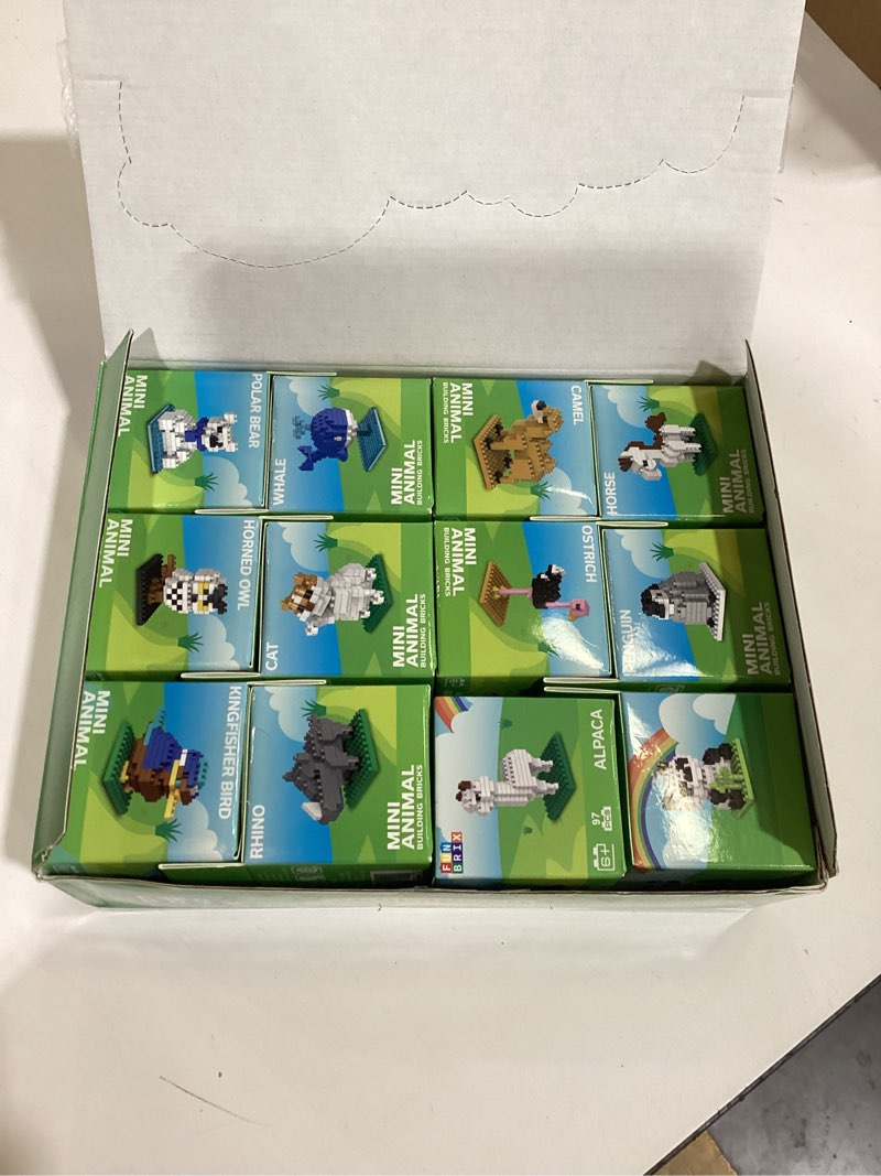 Condition photo showing Good Condition for mini animal building blocks 12 pack, no duplicates, individually boxed with instructions, party favors for kids 6-12, classroom prizes & prize box rewards, goodie bag stuffers, easter egg fillers