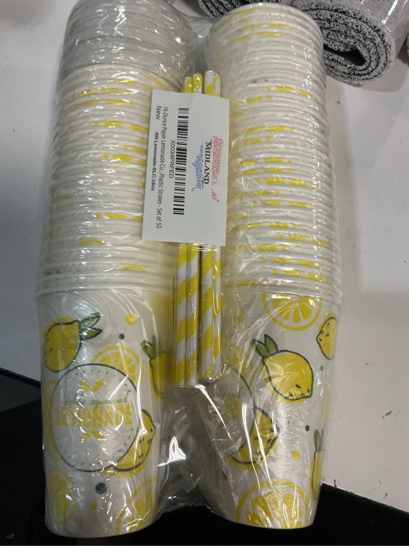 Condition photo showing New/Like New for Upper Midland Products 150 Pieces / 50 Sets 16 Oz Lemonade Cups with Lids and Paper Straws - Set of 50 - Lemonade Stand Supplies For Kids and Adults 1 Count (Pack of 1)