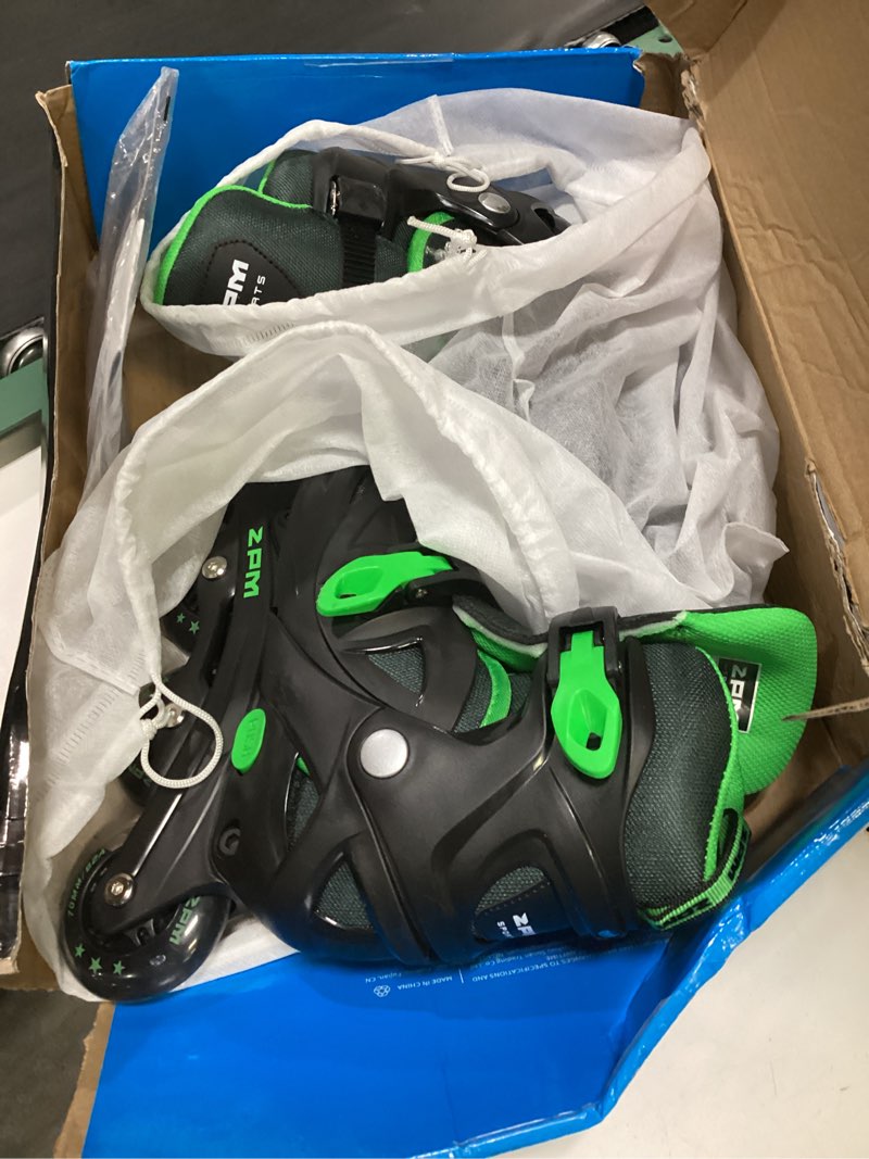 Condition photo showing Good Condition for 2pm sports inline skates for kids girls boys ages 4-8 6-12 with light up wheels, adjustable kids roller skates blades for youths beginners medium - big kid (13c-3y us) black & green