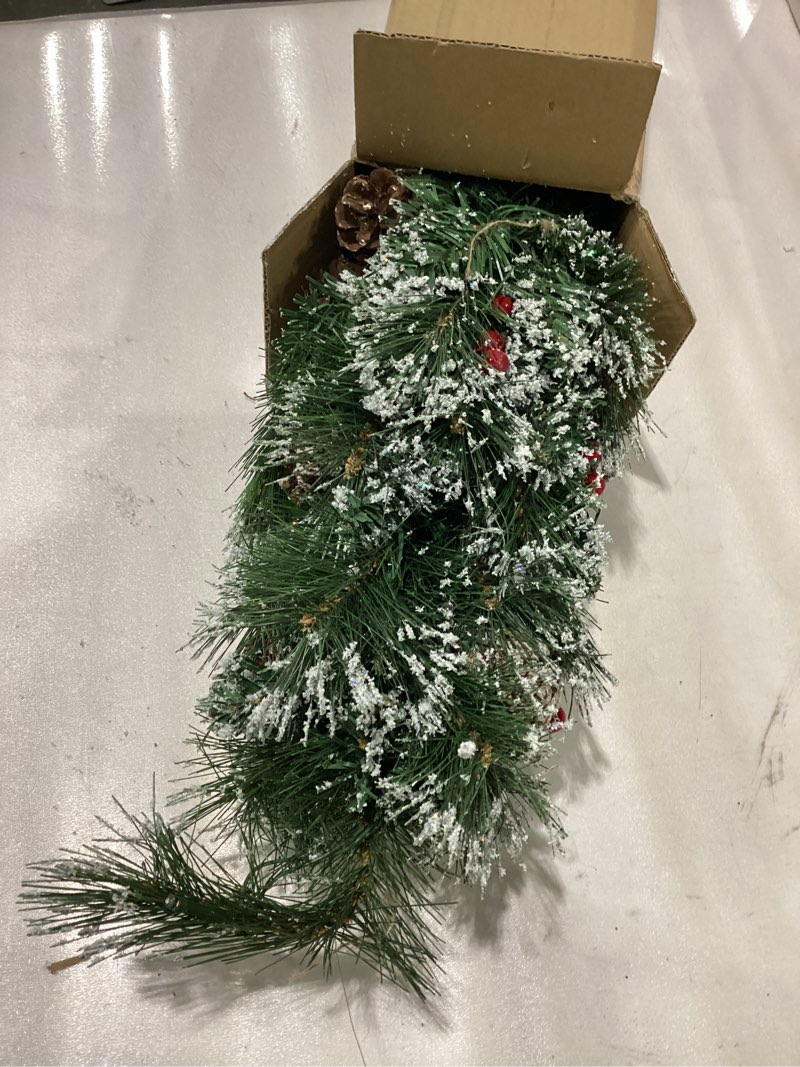 Condition photo showing New/Like New for 24" Mini Christmas Trees with Flocked Pine Needles, Pine Cones, Berries Decoration, 2 Ft Decorated Burlap Trees with 25 Led Lights, Kitchen Tabletop Artificial Pre Lit Christmas Tree