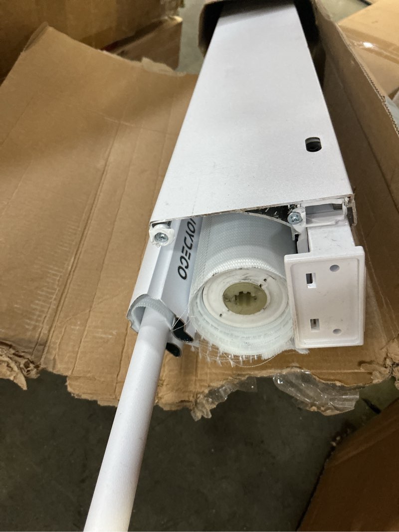 Condition photo showing As Is for Joydeco No Drill Zebra Blinds for Windows, Cordless Day & Night Dual Sheer Roller Shades, Easy Installation, Free-Stop Lift System, Light Filtering Privacy Blinds for Home(White,72" W x 75" H) A-white (No Drill) 72"W x 75"H