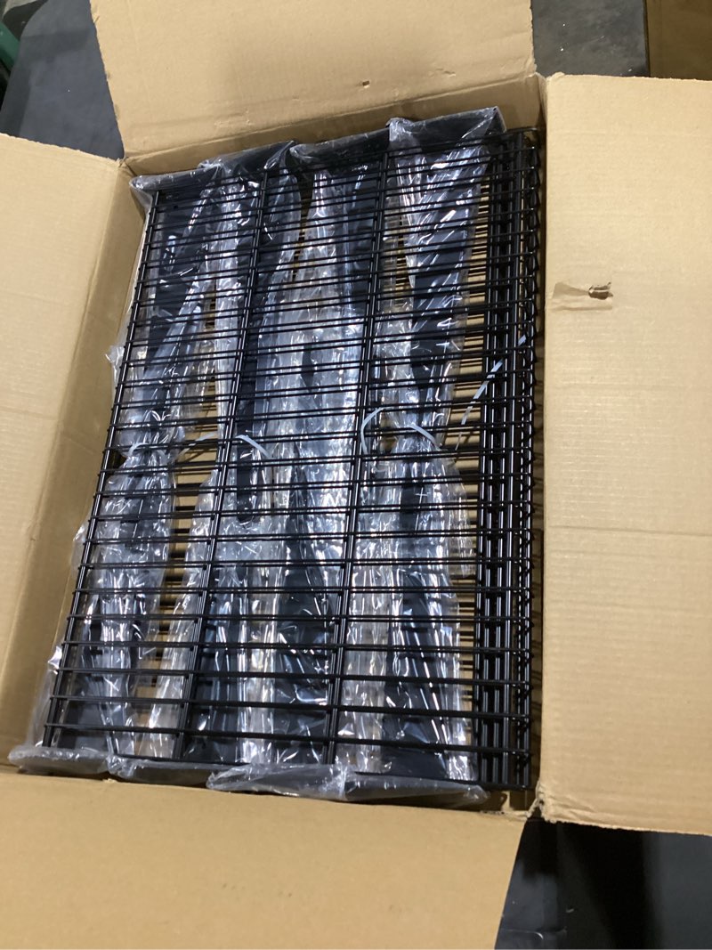 Condition photo showing New/Like New for 4 pack slatwall shelves 24x16.5 inch, heavy duty metal slat wall wire shelf for retail, garage, home storage, universal slatwall accessories (4pc, black) 4pc black