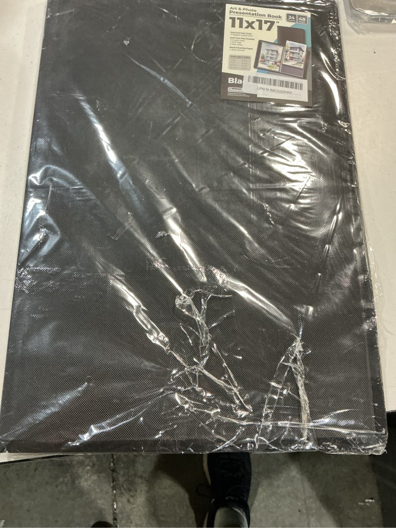 Condition photo showing New/Like New for Dunwell 11x17 Art Portfolio Binder with Black Mounting Paper (Black), Large Portfolio Folder for Artwork Storage, 24 Clear Plastic Sleeves, Displays 48 Pages, Acid-Free 11 x 17 Presentation Book 11x17" w/ BLK Paper Black