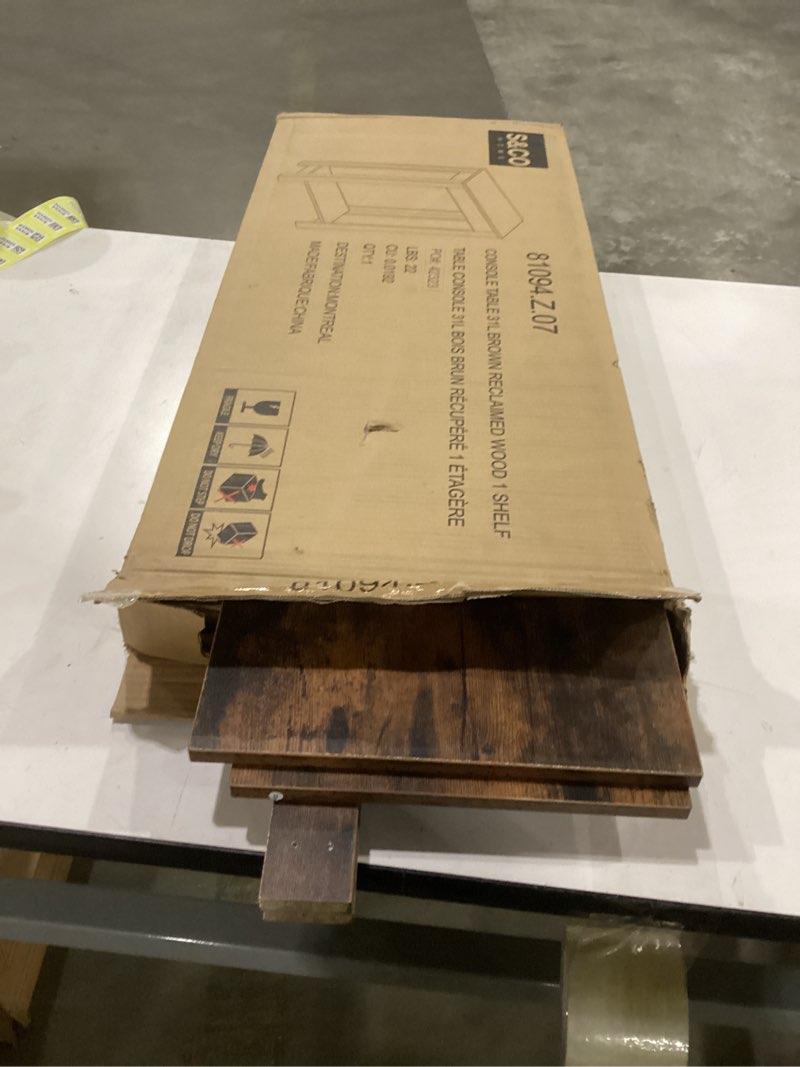 Condition photo showing As Is for Missing parts Safdie & Co Rustic Farmhouse Entry Table, Brown Solid Wood Console Table, Use As Doorway Table, Hallway Desk, or Accent Furniture for Decorating Foyer, 31 X 11.5 X 34 Inches