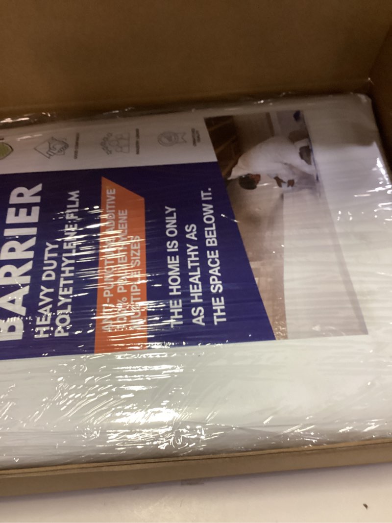 Condition photo showing New/Like New for crawl space vapor barrier, 14 mil 10'x10', heavy duty vapor barrier plastic, thick plastic sheeting, black and white panda film, drop cloth vapor barrier covering for crawlspace encapsulation 14mil 10'x10'