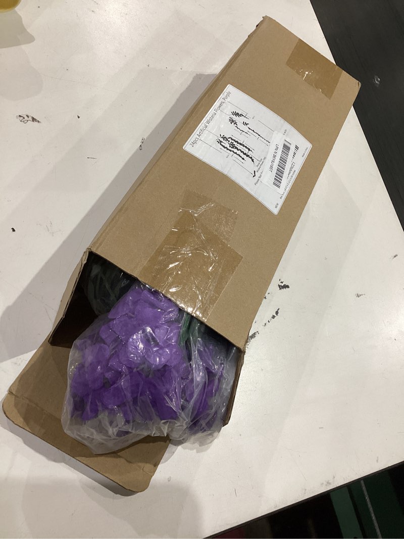 Condition photo showing As Is for wisteria hanging flowers 24 pack artificial flowers fake wisteria vine rattan hanging garland silk flowers string for party home wall greenery wedding decor?purple? 24 pcs purple