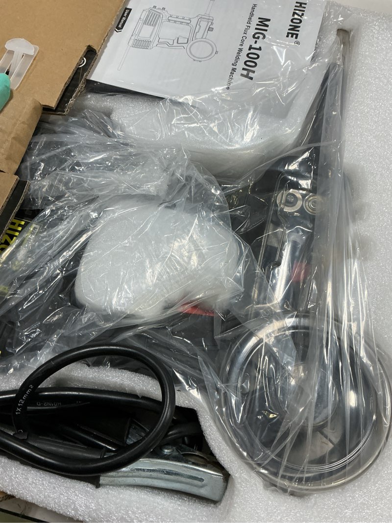 Condition photo showing Good Condition for hand held mig welder machine 110v, hizone 100a flux core portable welding machine, handheld gasless inverter wire feed welding equipment mig-100