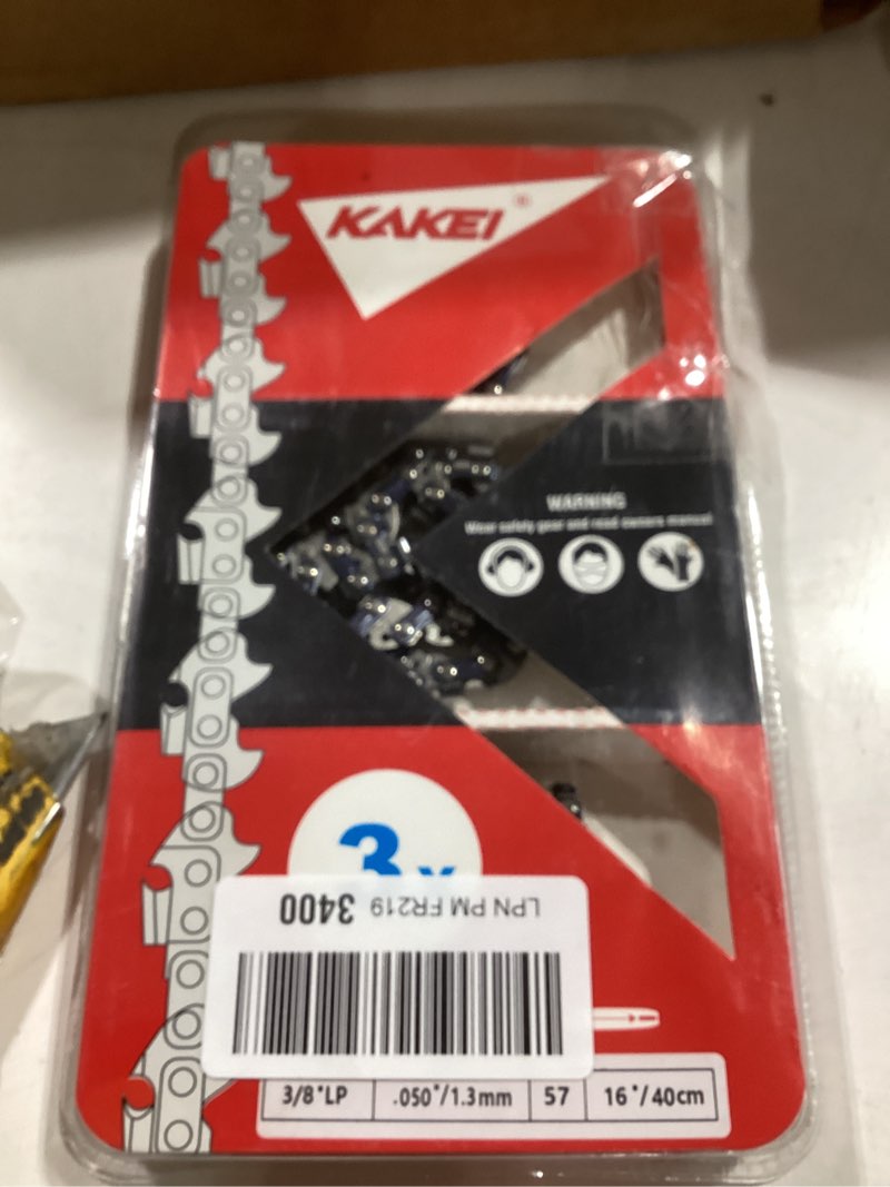 Condition photo showing New/Like New for kakei 16 inch chainsaw chain 3/8" lp pitch .050" gauge 57 drive links- 91px57cq/ 91vg57cq fits echo cs-3510/352/3400/400, worx wg300,wg303 - s57 (3 chains) - semi chisel 3/8" lp 16" 3/8"lp .050" 57dl- german steel *3