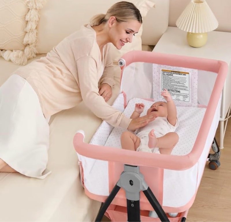 bedside bassinet for baby, 3 in 1 breathable mesh baby bassinet, 6 height adjustable, easy to assemble, bassinet bedside sleeper with wheels, mosquito net, storage basket, bassinets for newborn baby | multi-functional