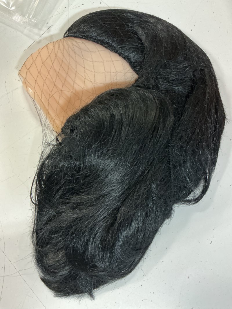 Condition photo showing Good Condition for yuehong mens short black bald wig receding hairline wig heat resistant synthetic fibers soft durable breathable anime cosplay costume