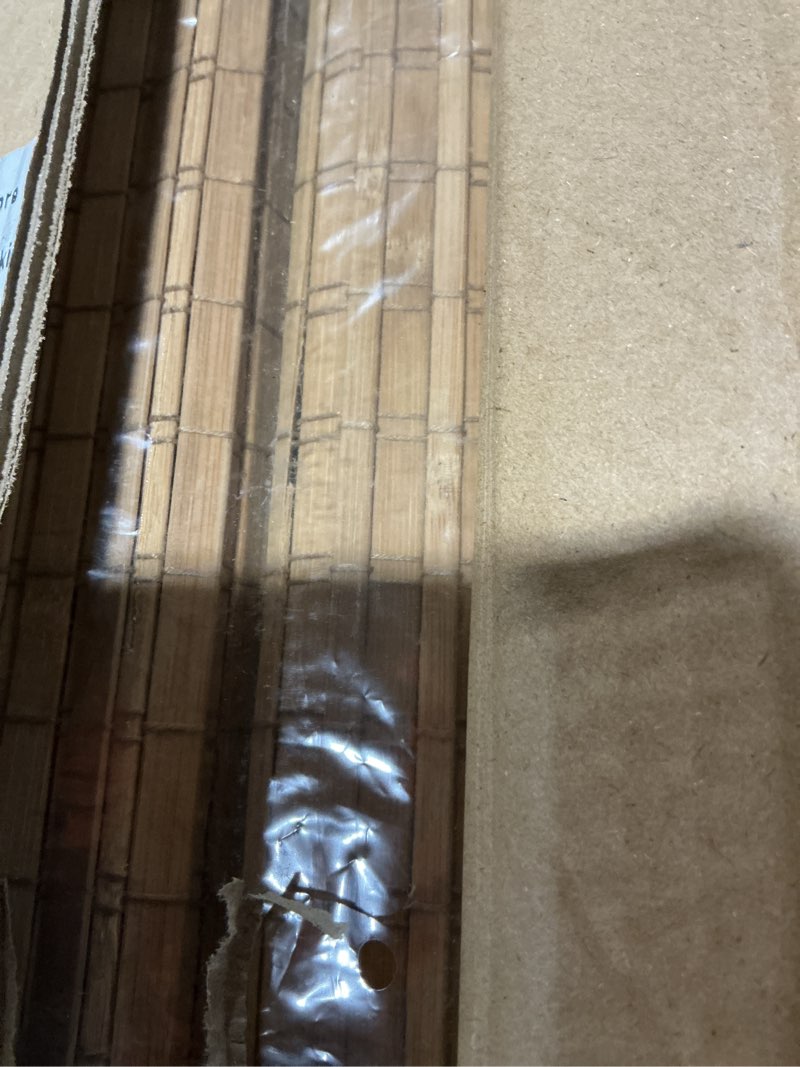 Condition photo showing Good Condition for Bamboo Roman Shades with Valance Cover, Cordless Blinds for Indoor Windows, Blackout Woven Wood Shades for Home & Patio, Privacy Protection, 38" W x 64" H, Carbonized Privacy-carbonized 38"W x 64"H