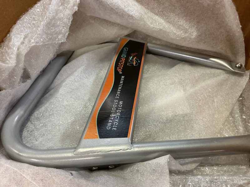 Condition photo showing Good Condition for grand pitstop motorcycle & powersports maintainence stand dirt bike stand,universal detachable powder coated non slip off road steel heavy duty dirtbike maintenance motorcycle box stand (silver)