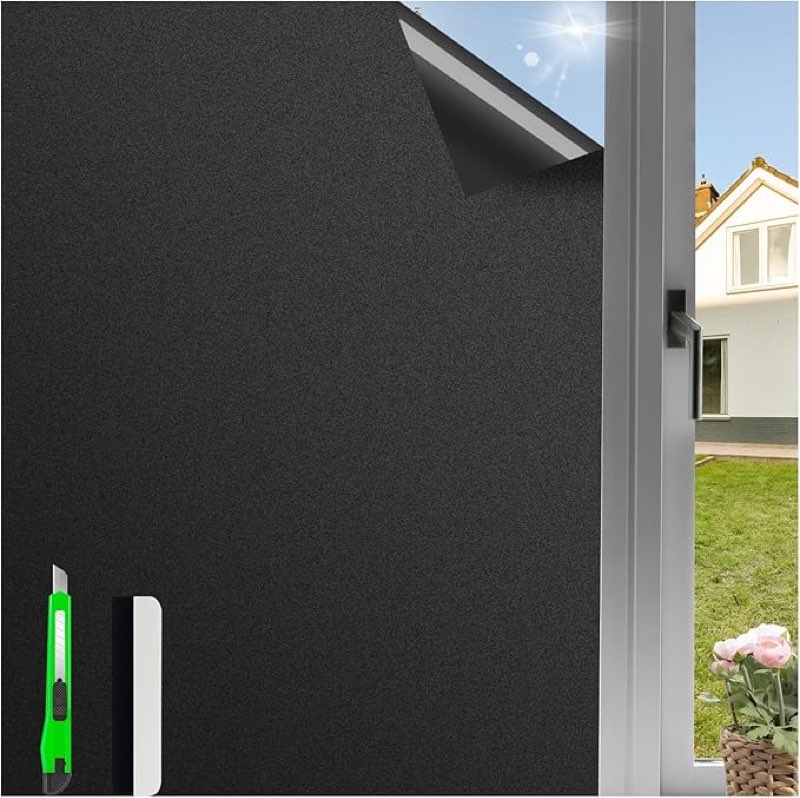 Extra Large Total Blackout Window Privacy Film,Window Blackout Film Privacy Heat Control Sun Blocking,Static Cling Windows Film Black Out Cover,Removable House Tint
