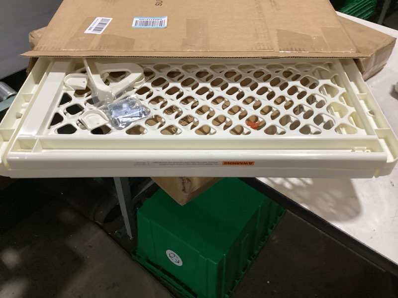 Condition photo showing Good Condition for toddleroo by north states 42” wide supergate ergo baby gate, made in usa: for doorways or stairways. includes wall cups. pressure or hardware mount. 26” - 42” wide (26" tall, ivory) (b0065adp4c)