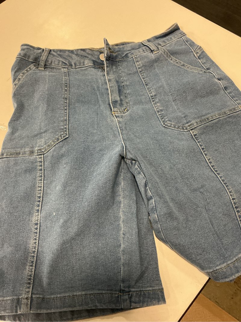 Condition photo showing New/Like New for eddoyee bermuda shorts for women long knee length jean shorts denim stretchy cotton jorts with pockets casual relaxed fit