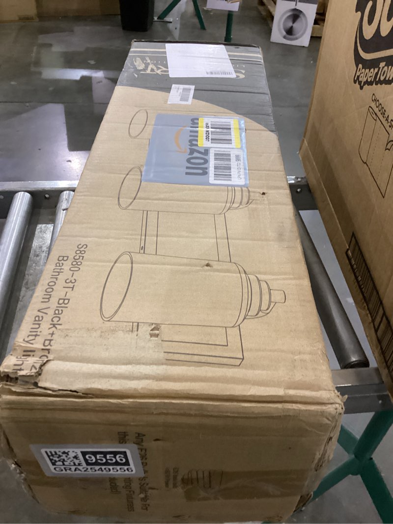 Condition photo showing As Is for SOLFART Bathroom Vanity Light 3-Light Light fixtures for Bathroom Above Mirror Vintage Lights fixtures Over Mirror in Black Brass Wall Sconces Bronze Black-Long Base 3 Lights