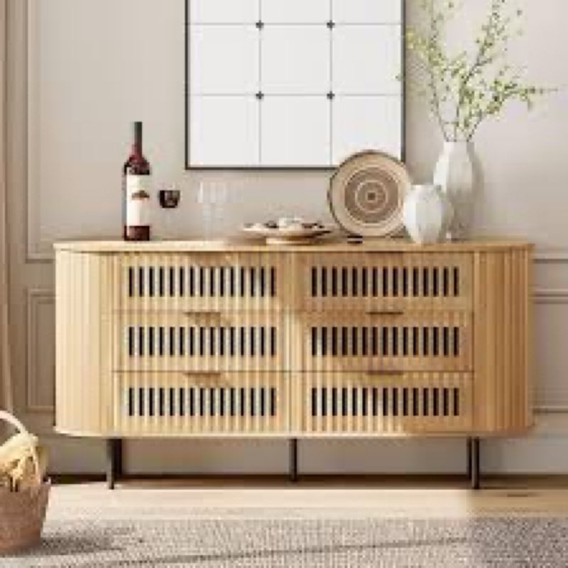 BJTR1346.127874415A Fluted Wood Vanity And Storage Chest - 6- Drawer Dresser Brown 
