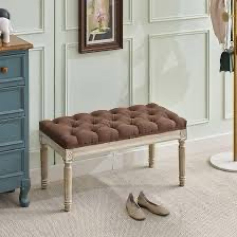 beige Linen Bench