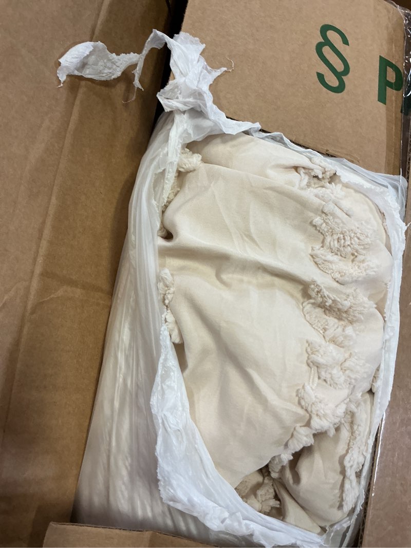 Condition photo showing As Is for Bedsure Tufted Boho Comforter Set Queen Size - Beige Boho Bed Set, GentleSoft™ 3 Pieces Farmhouse Shabby Chic Embroidery Bedding, Gifts for Woman, Soft Jacquard Queen Comforter for All Seasons Queen 01 - Beige - Elegant