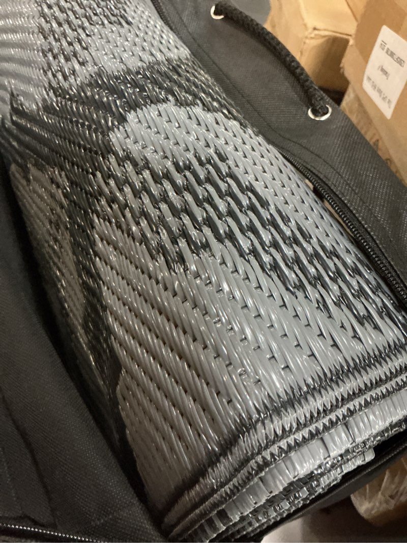 Condition photo showing New/Like New for olanly reversible outdoor rug 5x8 ft clearance, waterproof outdoor plastic straw rug with interlacing pattern, rv mat for patio, camping, balcony, deck, backyard, black & grey black & grey braided 5' x 8' (rectangular)