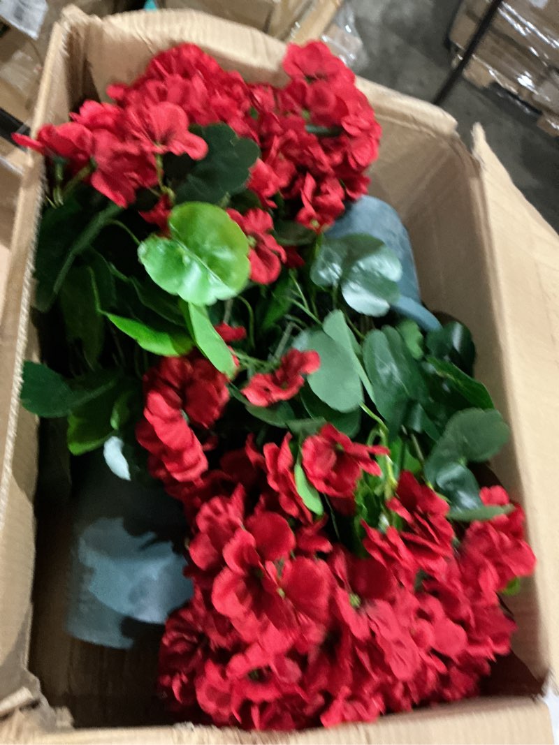 Condition photo showing Good Condition for qianyun artificial geranium bush – 20 inch outdoor potted artificial plant for front porch, uv resistant faux flower bush for garden, yard & patio decor (2 pack) red