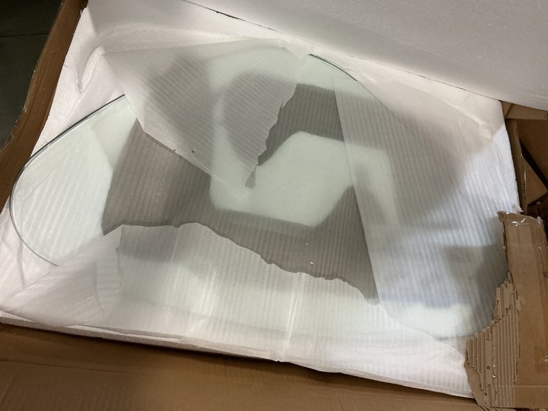 Condition photo showing Good Condition for Modern Glass Coffee Table, 32.68W x 22.44L x 15.75H in, Abstract Round Tea Tables for Living Room Home Office Industrial Cocktail Tables Bar Tables (Log/32.68")