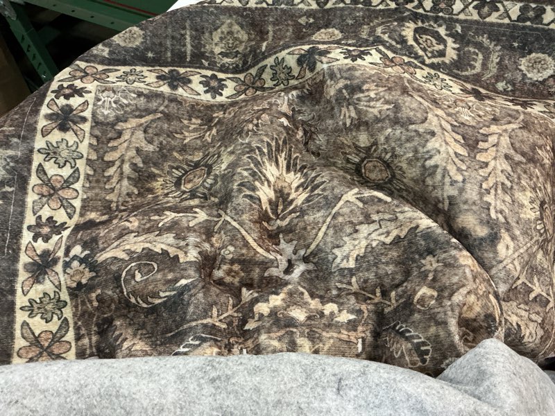 Condition photo showing As Is for hugear retro brown area rug 5x7 machine washable living room rugs distressed vintage floral low pile carpet bedroom office dining room laundry room non slip soft lightweight zest | brown 5' x 7' (rectangular)