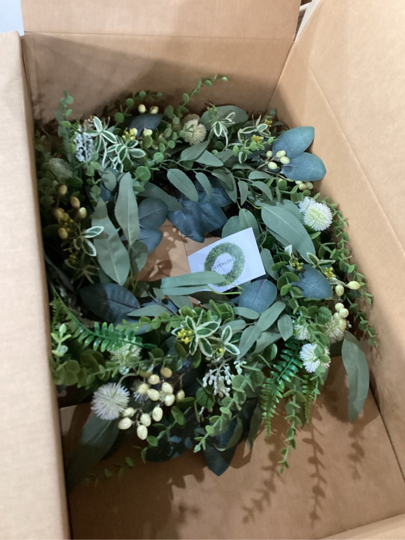 SEVENLOVE 24" Artificial Eucalyptus Wreath,Door Wreaths for Front Door Outside All Season,Spring/Sum
