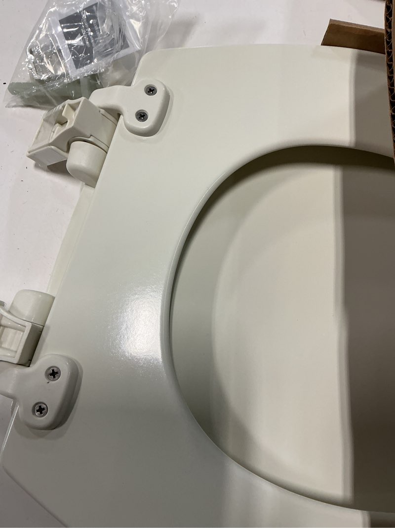 Condition photo showing Good Condition for mayfair cassel slow close toilet seat, easy clean, non slip premium wood seat, easy install, made in usa, round, biscuit seat round