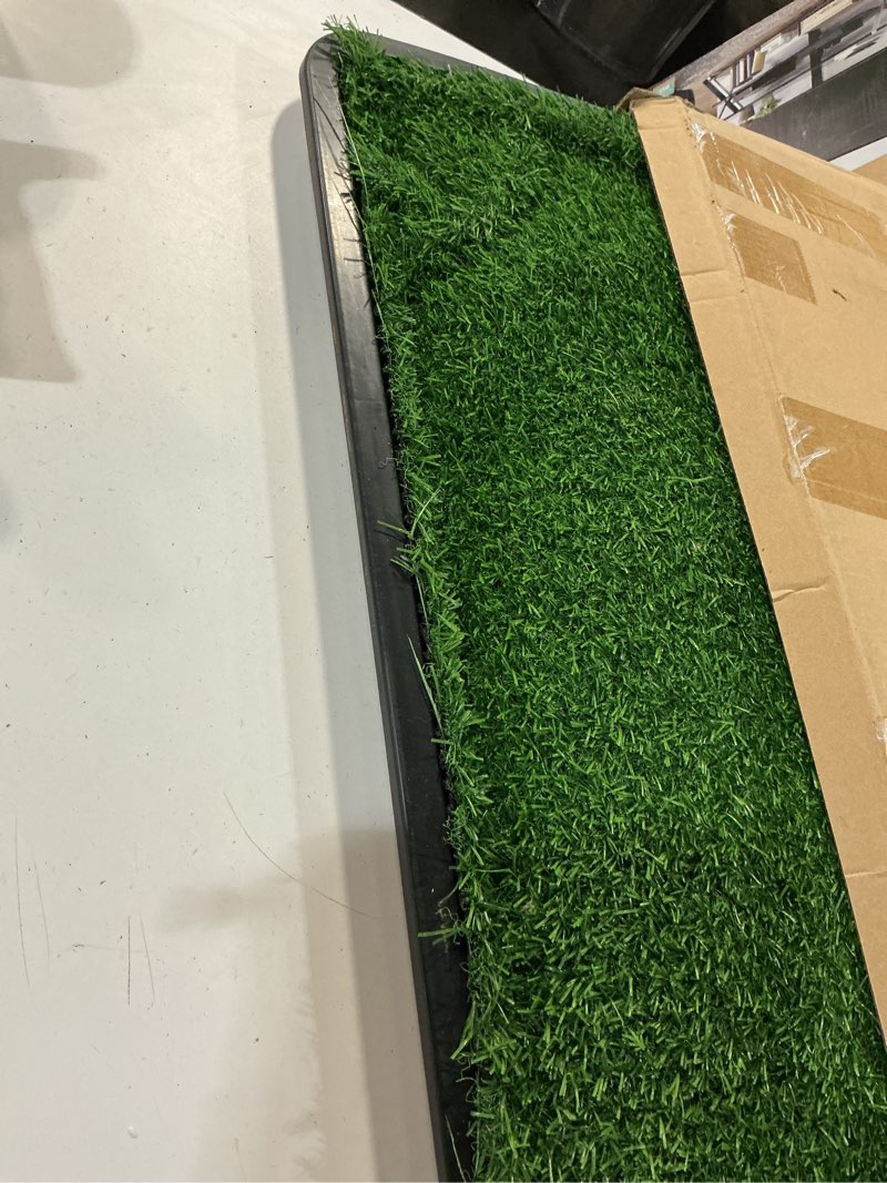 Condition photo showing Good Condition for dog grass pad with tray, 35x23in dogs potty tray with 2-pack replacement artificial grass and 2 washable reusable pee pads ,dog litter box for pet training,indoor portable pottys pet toilet